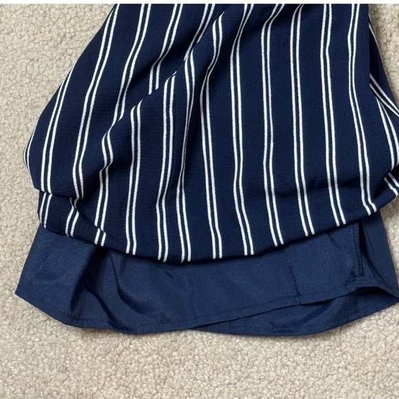 Lulus Jumpsuit Blue White Stripe Strapless Cropped Leg Open Back Elastic Waist - Picture 10 of 16